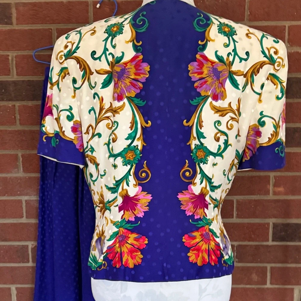 Maggy London Vintage Floral Print Jacket/Top 100% Silk - Picture 4 of 9